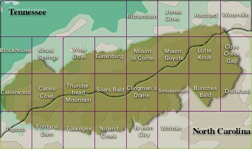 Quadrangle Map covering the Great Smoky Mountains National Park